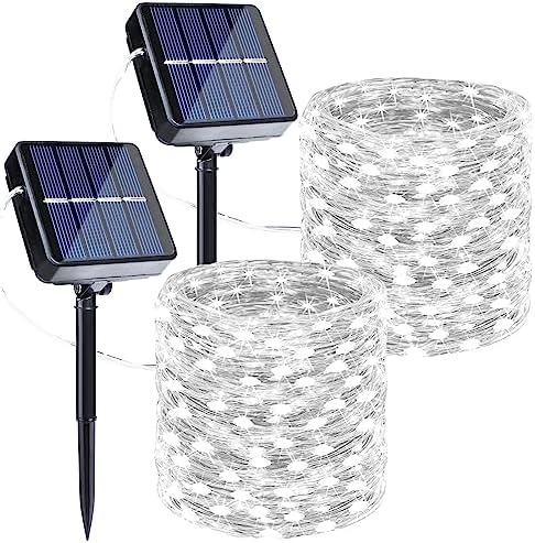 Solar Fairy Lights, 2-Pack Total 80FT 240LED String Lights, White in White