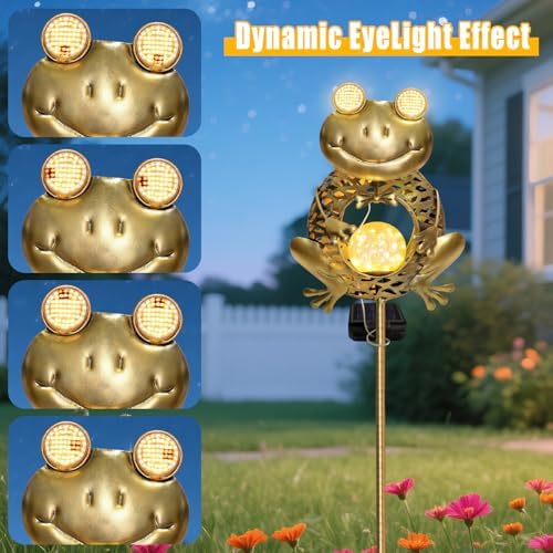 Solar Frog Garden Light Glowing Eye Solar Lights Outdoor, alternate view 3