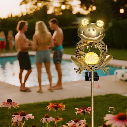 Solar Frog Garden Light Glowing Eye Solar Lights Outdoor, alternate view 5