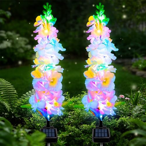 Solar Garden Lights, Delphinium Flowers 2 Pack 40 LEDs, Waterproof Outdoor Lights Two Lighting Modes for Wedding