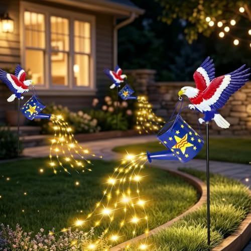 Solar Garden Lights, Eagle Watering Can for Patriotic Outdoor Decor, alternate view 2