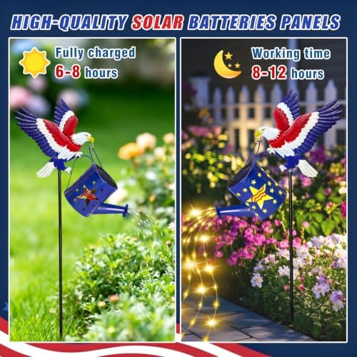 Solar Garden Lights, Eagle Watering Can for Patriotic Outdoor Decor, alternate view 3
