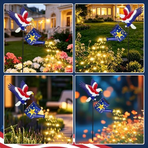 Solar Garden Lights, Eagle Watering Can for Patriotic Outdoor Decor, alternate view 5