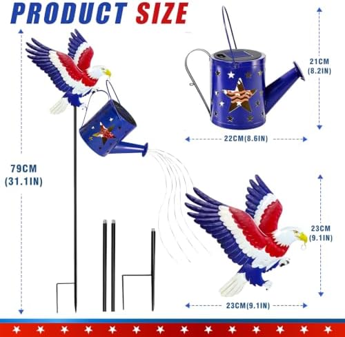Solar Garden Lights, Eagle Watering Can for Patriotic Outdoor Decor, alternate view 6