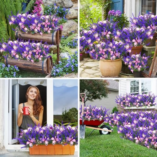 Solar Garden Lights Outdoor, 2 Pack Purple Lavender Solar Butterfly Lights Gardening Gifts for Women, Artificial, alternate