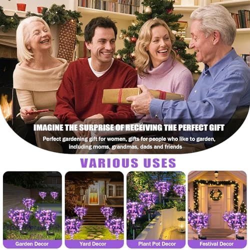 Solar Garden Lights Outdoor, 2 Pack Purple Lavender Solar Butterfly Lights Gardening Gifts for Women, Artificial, alternate