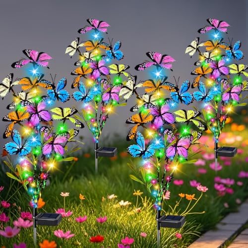 Solar Garden Lights Outdoor, 4 Pack 240 LED Butterfly Lights, Waterproof