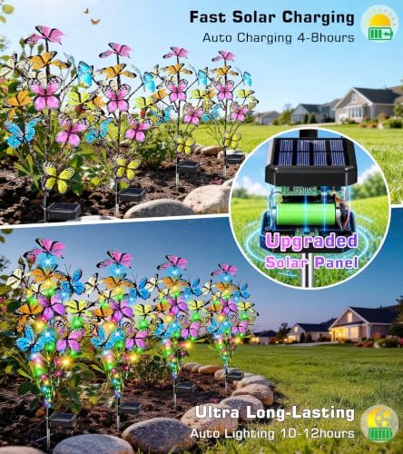 Solar Garden Lights Outdoor, 4 Pack 240 LED Butterfly Lights, Waterproof, alternate view 2