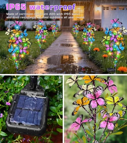 Solar Garden Lights Outdoor, 4 Pack 240 LED Butterfly Lights, Waterproof, alternate view 3
