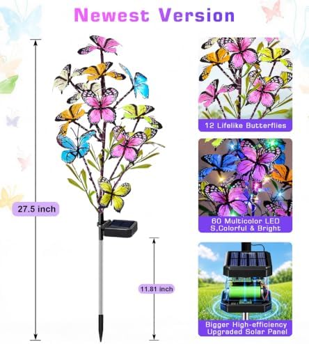 Solar Garden Lights Outdoor, 4 Pack 240 LED Butterfly Lights, Waterproof, alternate view 4