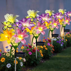 Solar Garden Lights Outdoor 4 Pack Lily Lights with Butterflies, Waterproof