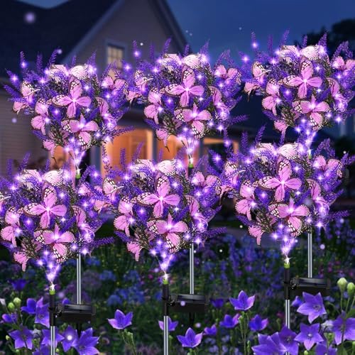 Solar Garden Lights Outdoor, 6 Pack Purple Lavender Solar Butterfly Lights Gardening Gifts for Women, Artificial