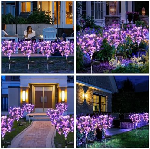 Solar Garden Lights Outdoor, 6 Pack Purple Lavender Solar Butterfly Lights Gardening Gifts for Women, Artificial, alternate
