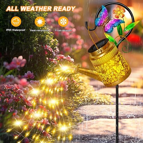 Solar Garden Lights Outdoor, Butterfly Watering Can Lantern, Waterproof, alternate view 4