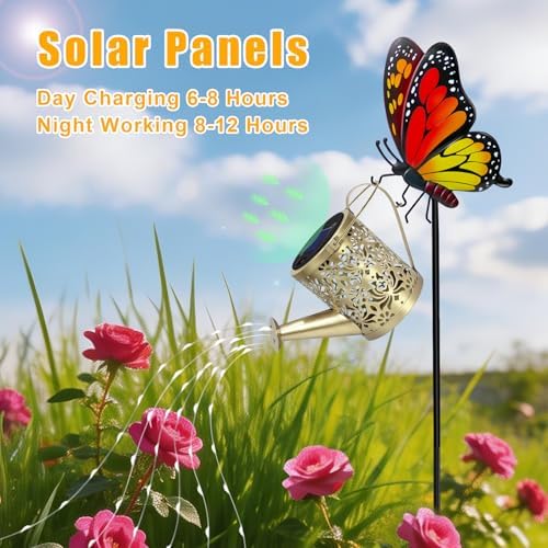 Solar Garden Lights Outdoor Decor, Butterfly Watering Can Lights, 2 Pack, alternate view 3