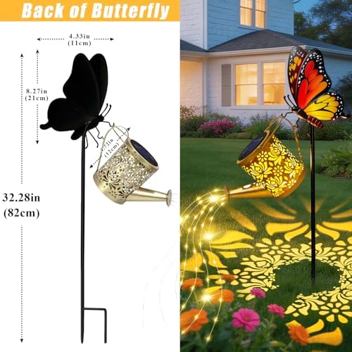 Solar Garden Lights Outdoor Decor, Butterfly Watering Can Lights, 2 Pack, alternate view 5