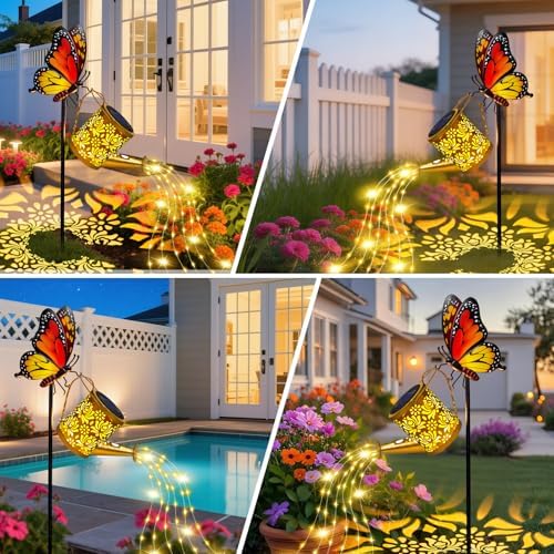 Solar Garden Lights Outdoor Decor, Butterfly Watering Can Lights, 2 Pack, alternate view 6