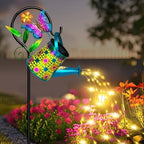 Solar Garden Lights Outdoor Decor, Butterfly Watering Can Shepherd Hook in Blue Butterfly