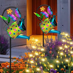 Solar Garden Lights Outdoor Decor, Butterfly Watering Can Shepherd Hook in Blue Butterfly, alternate view 2