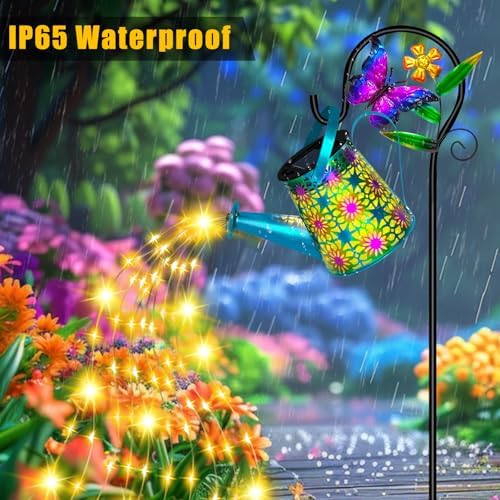 Solar Garden Lights Outdoor Decor, Butterfly Watering Can Shepherd Hook in Blue Butterfly, alternate view 4
