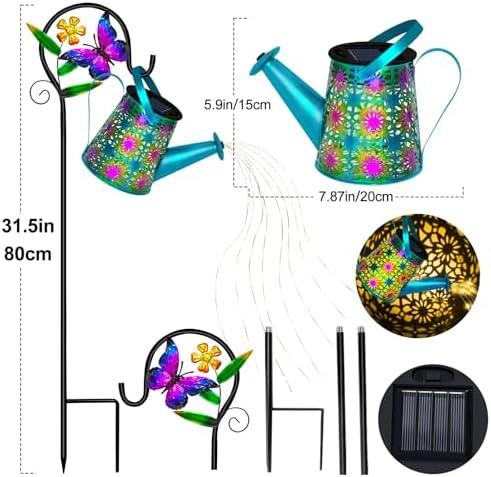 Solar Garden Lights Outdoor Decor, Butterfly Watering Can Shepherd Hook in Blue Butterfly, alternate view 7