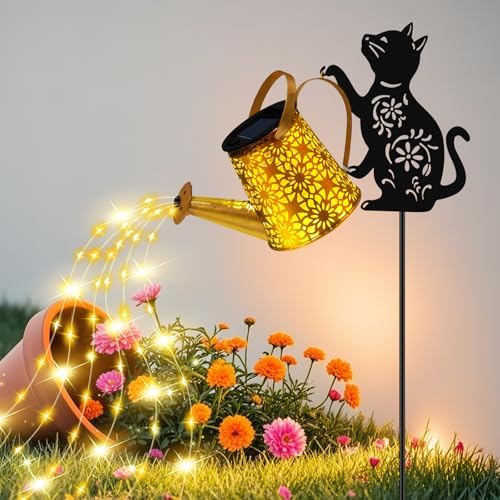 Solar Garden Lights Outdoor Decor, Cat Watering Can Lights for Yard, 1 Pack