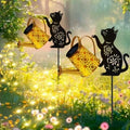 Solar Garden Lights Outdoor Decor, Cat Watering Can Lights for Yard, 2 Pack