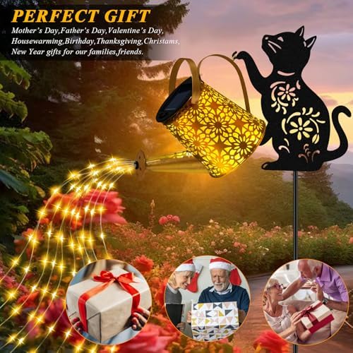 Solar Garden Lights Outdoor Decor, Cat Watering Can Lights for Yard, 2 Pack, alternate view 3