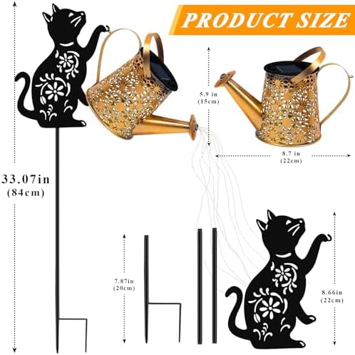 Solar Garden Lights Outdoor Decor, Cat Watering Can Lights for Yard, 2 Pack, alternate view 5