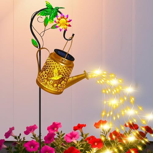 Solar Garden Lights Outdoor Decor, Hummingbird Watering Can Solar Lantern