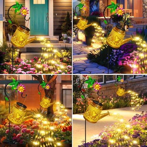 Solar Garden Lights Outdoor Decor, Hummingbird Watering Can Solar Lantern, alternate view 6