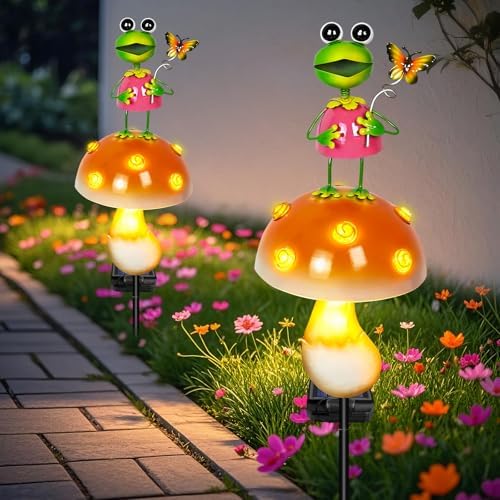Solar Garden Lights Outdoor, Frog Mushroom Stake Light, Waterproof, alternate view 2