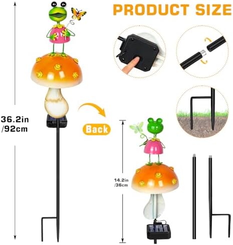 Solar Garden Lights Outdoor, Frog Mushroom Stake Light, Waterproof, alternate view 5