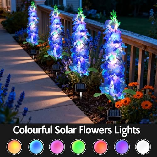 Solar Garden Lights, Solar Blue Delphinium Flowers Lights 4 Pack 80 LEDs, Waterproof Outdoor Light Two Lighting, alternate