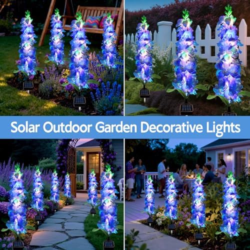 Solar Garden Lights, Solar Blue Delphinium Flowers Lights 4 Pack 80 LEDs, Waterproof Outdoor Light Two Lighting, alternate