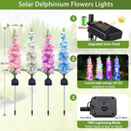 Solar Garden Lights, Solar Delphinium Flowers Lights 4 Pack 80 LEDs, Waterproof Outdoor Light Two Lighting Modes, alternate