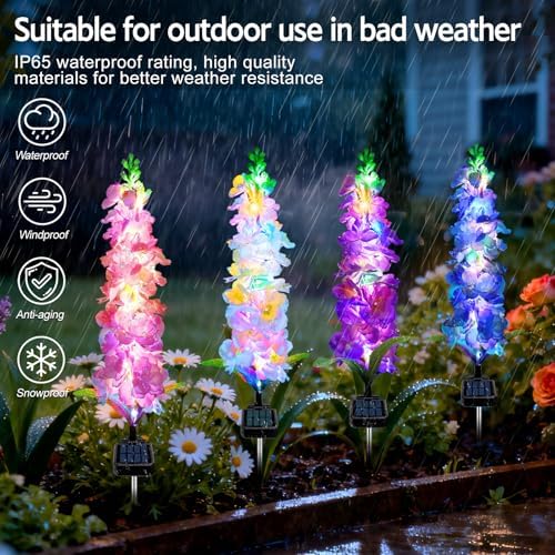 Solar Garden Lights, Solar Delphinium Flowers Lights 4 Pack 80 LEDs, Waterproof Outdoor Light Two Lighting Modes, alternate
