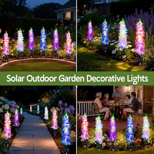 Solar Garden Lights, Solar Delphinium Flowers Lights 4 Pack 80 LEDs, Waterproof Outdoor Light Two Lighting Modes, alternate