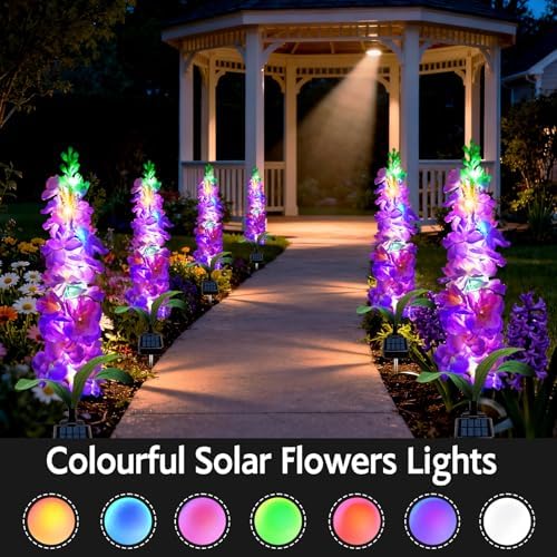 Solar Garden Lights, Solar Purple Delphinium Flowers Lights 4 Pack 80 LEDs, Waterproof Outdoor Light Two, alternate view 3