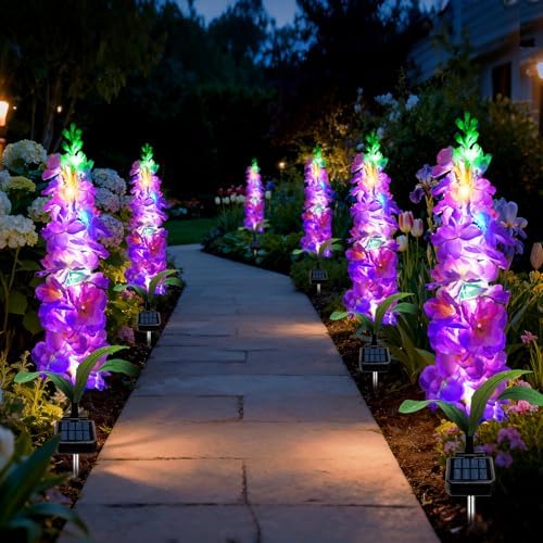 Solar Garden Lights, Solar Purple Delphinium Flowers Lights 4 Pack 80 LEDs, Waterproof Outdoor Light Two, alternate view 6