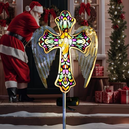Solar Glass Cross Stake Lights with Angel Wings
