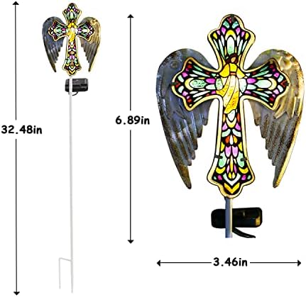 Solar Glass Cross Stake Lights with Angel Wings, alternate view 2