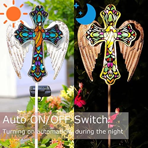Solar Glass Cross Stake Lights with Angel Wings, alternate view 4