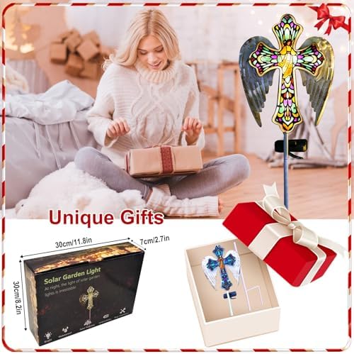 Solar Glass Cross Stake Lights with Angel Wings, alternate view 5
