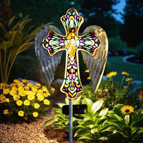 Solar Glass Cross Stake Lights with Angel Wings, alternate view 6