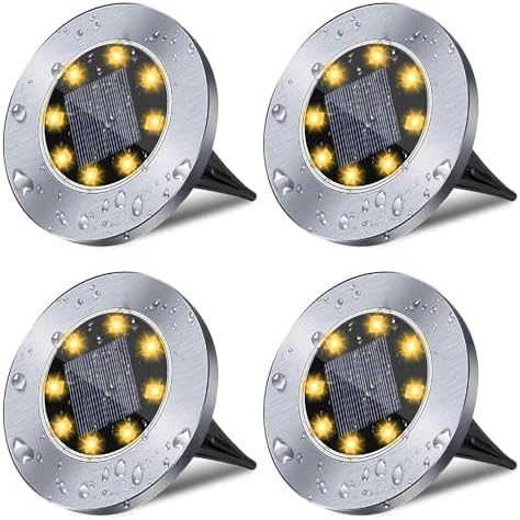 Solar Ground Lights, Waterproof Solar Garden Lights, Upgraded Outdoor Garden Waterproof Bright in-Ground Lights