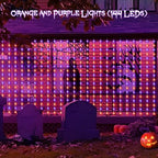 Solar Halloween Curtain Lights, 7.9ft x 6ft Orange Purple Curtain Lights, alternate view 2