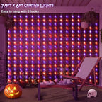 Solar Halloween Curtain Lights, 7.9ft x 6ft Orange Purple Curtain Lights, alternate view 3