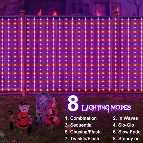 Solar Halloween Curtain Lights, 7.9ft x 6ft Orange Purple Curtain Lights, alternate view 6