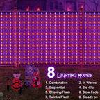 Solar Halloween Curtain Lights, 7.9ft x 6ft Orange Purple Curtain Lights, alternate view 6